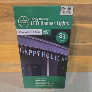 Winter Wonder Lane Happy Holiday LED Lights Cool White And Blue